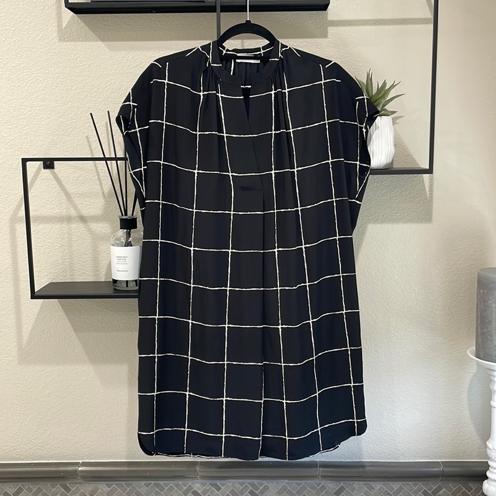 Vince Black and White Grid Midi Dress